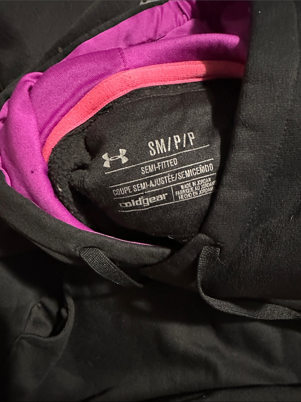 Under Armour Black Hoodie with Bright Pink Logo and Lining small - Picture 2 of 3